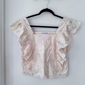 Gibson Latimer Embroidery Ruffle Top